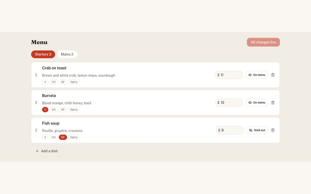 Back Office Menu Editor preview