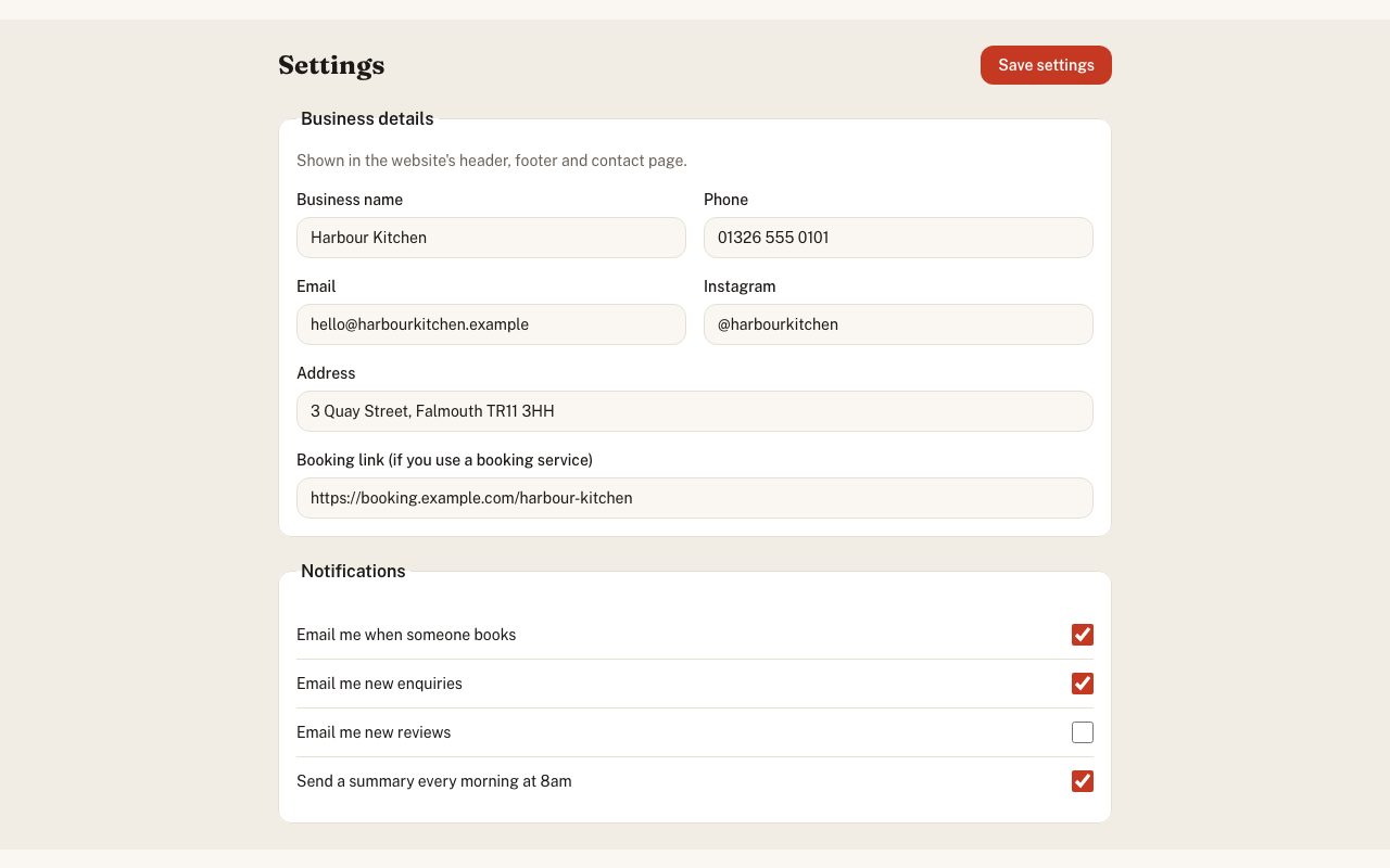 Back Office Settings preview