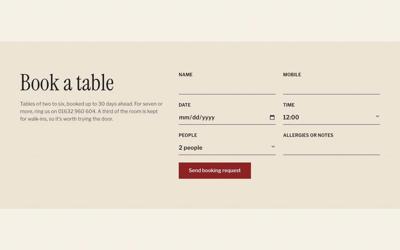 Brinebank Table Booking preview