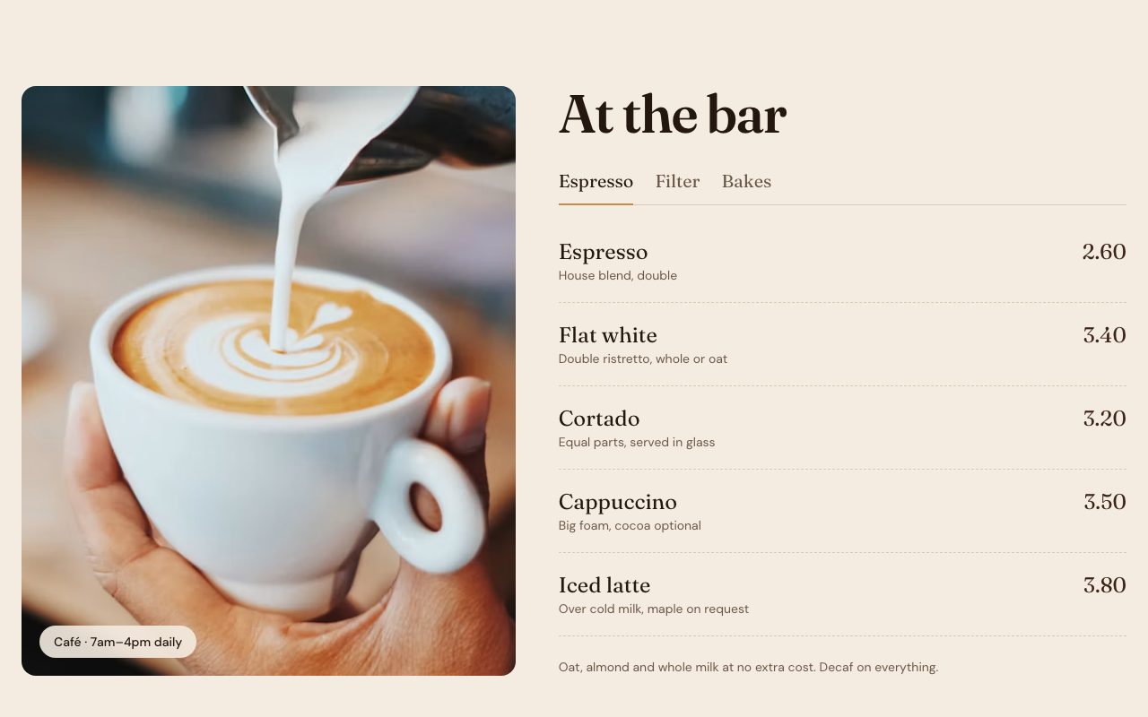 Cinderwick Café Menu preview