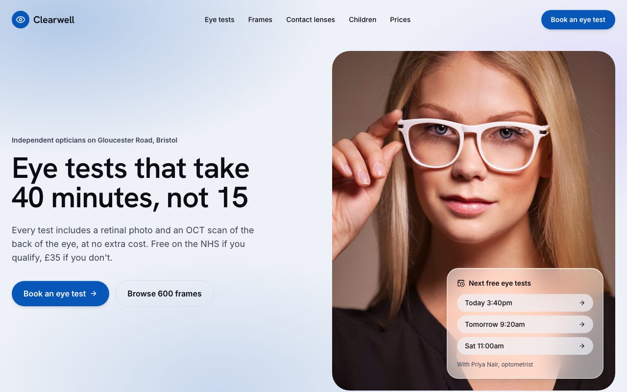 Clearwell Opticians Hero preview