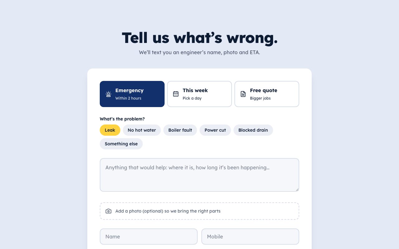 Fixwell Call-out Request preview