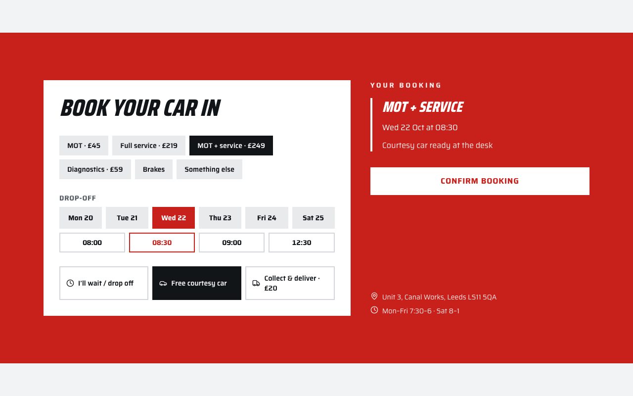 Gearwright Booking preview