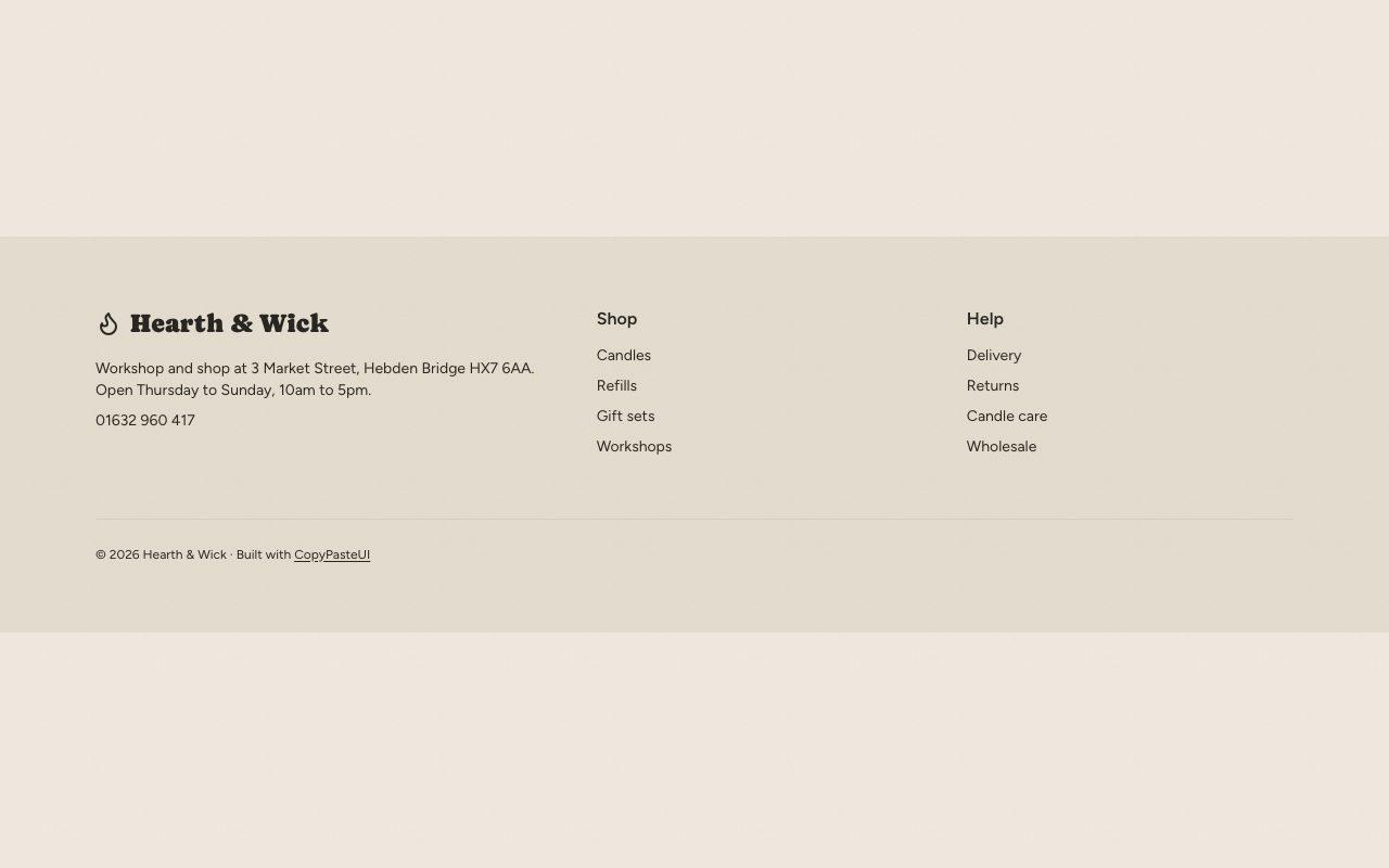 Hearth & Wick Footer preview