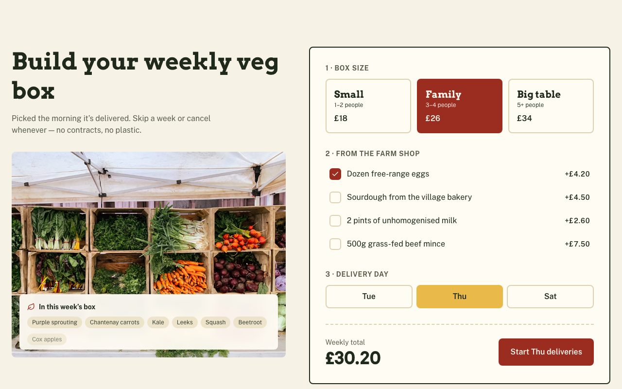 Hollow Creek Veg Box Builder preview