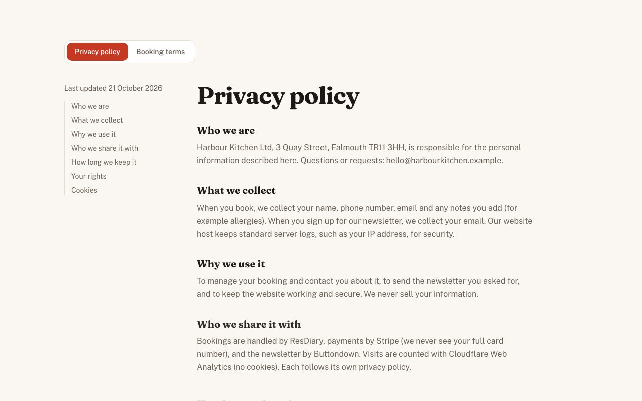 Privacy & Terms Page preview