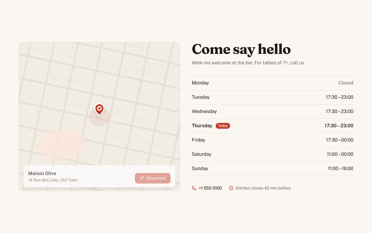 Location & Hours preview