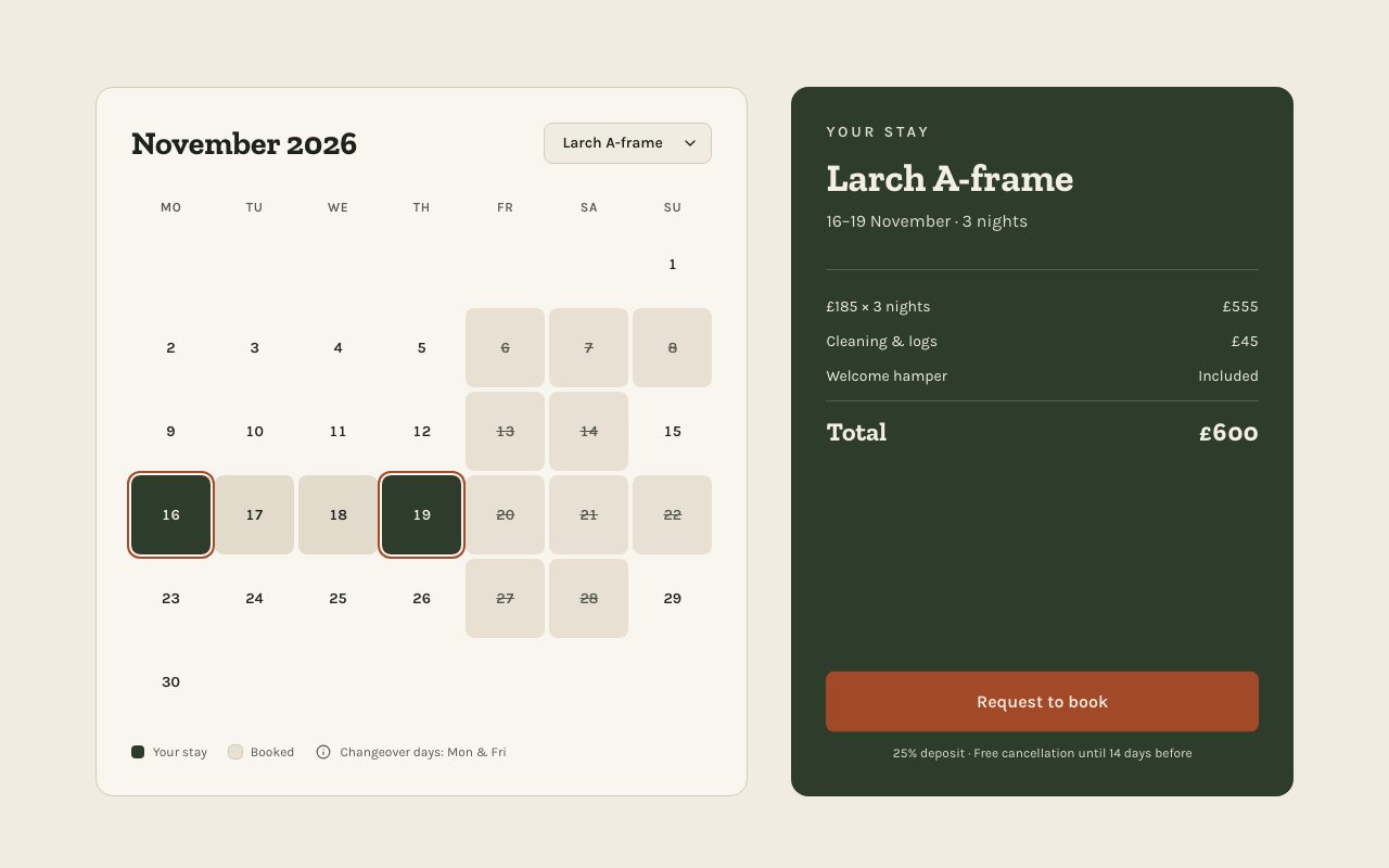 Pinehollow Availability Calendar preview
