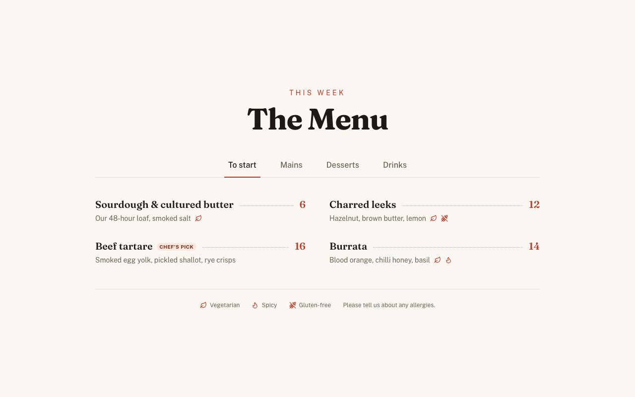 Restaurant Menu preview