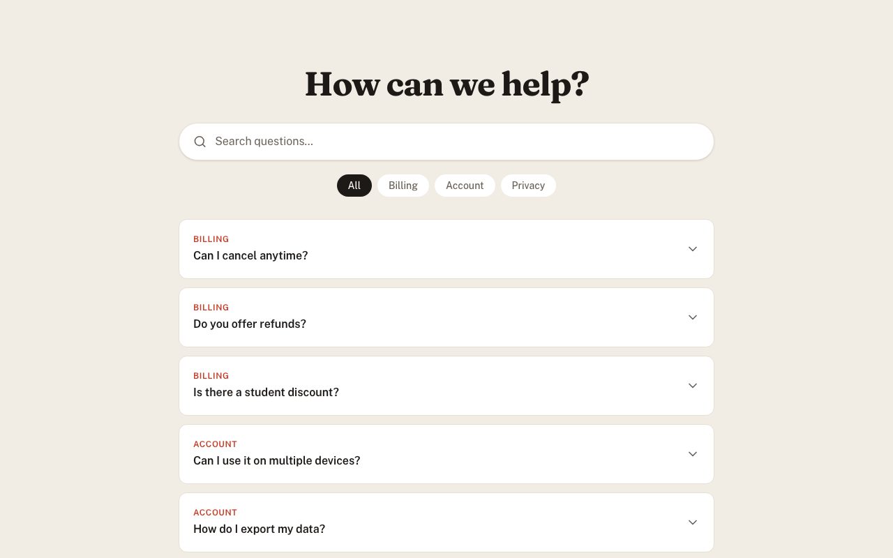 Searchable FAQ preview