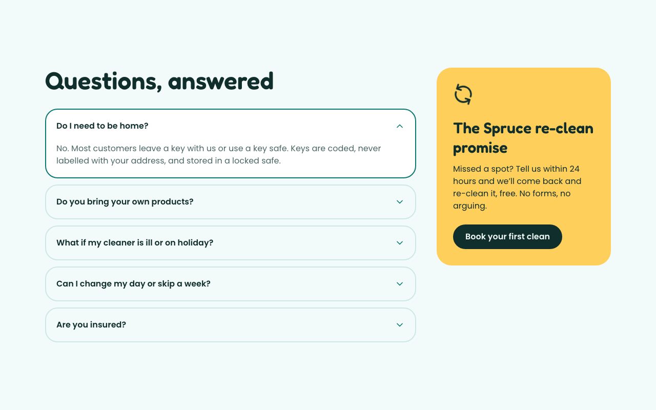 Spruce FAQ & Guarantee preview