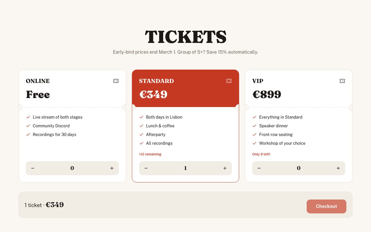 Ticket Tiers Pricing preview