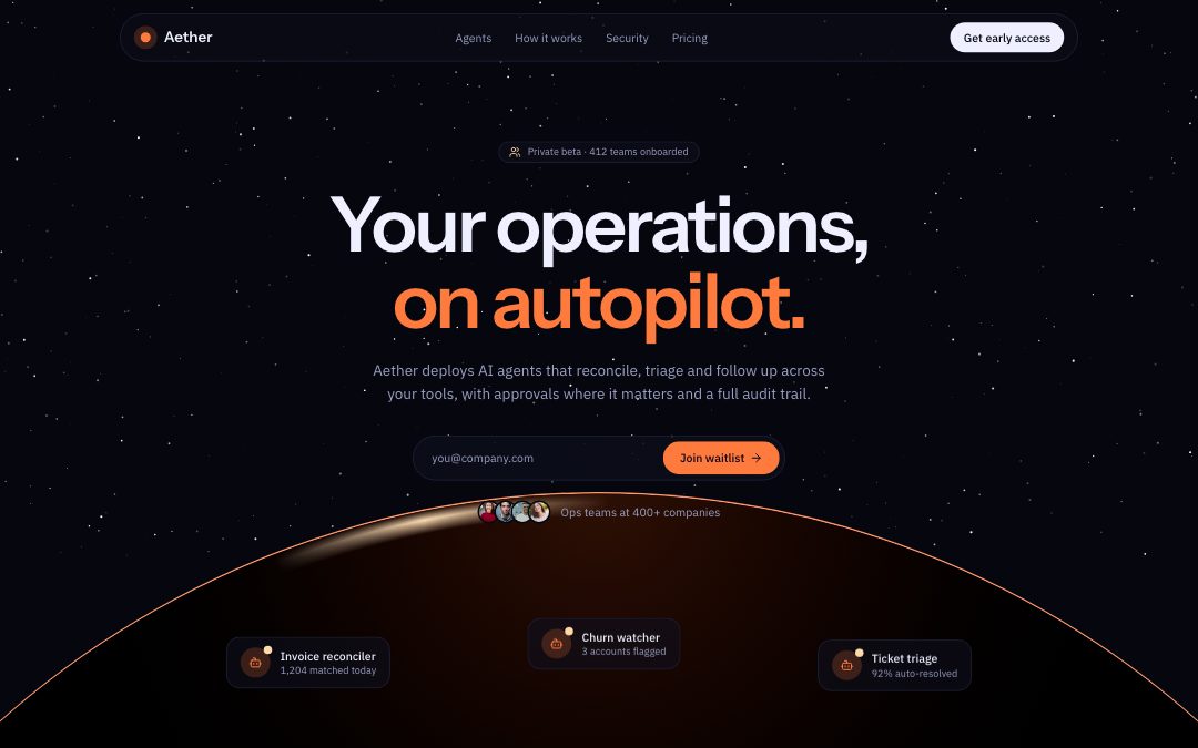 Aether — AI Agents Launch preview